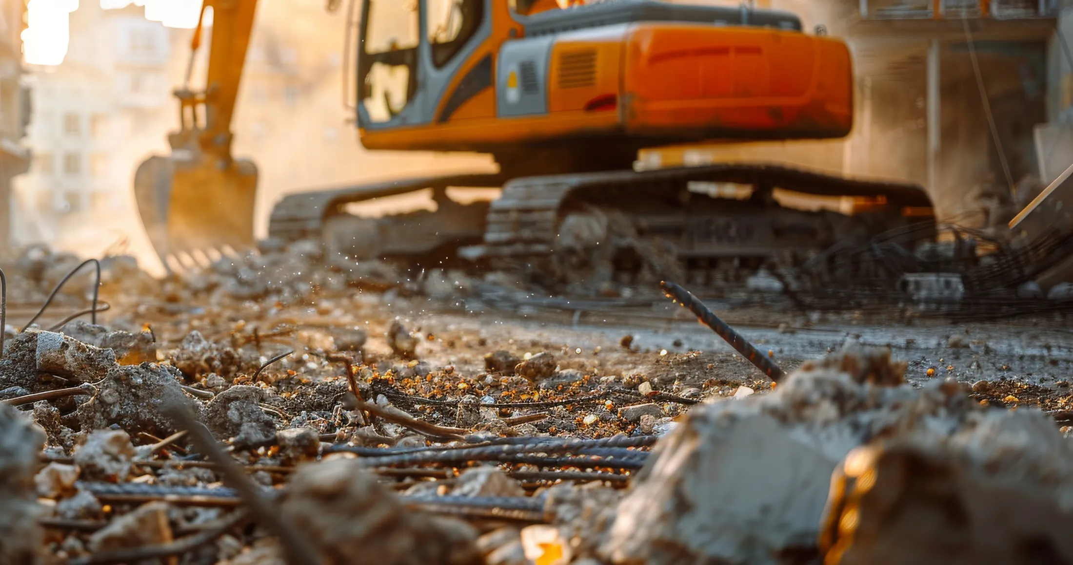 Escavatore Per Il Rinnovamento Urbano Tra I Detriti Di Demolizione Sul Cantiere